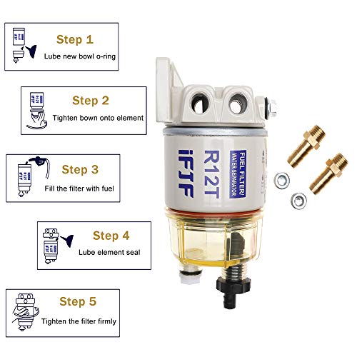 iFJF R12T Fuel Water Separator Marine 120AT NPT ZG1/4-19 Automotive Parts with Fitting -Complete Combo Filter Diesel Engine(Includes 2 fittings,2 plugs)