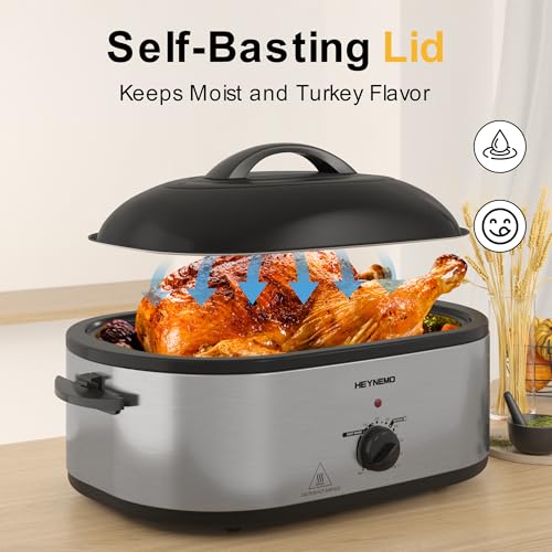 Roaster Oven, 22Qt Turkey Roaster Oven Buffet with Self-Basting Lid, 1450W Electric Roaster Oven with Cool-Touch Handles, Stainless Steel Roaster Oven with Removable Pan and Rack, Black