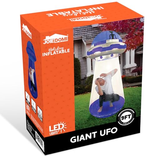 Joiedomi Halloween Inflatable UFO Decoration, 9 FT Tall Giant Halloween Blow Ups UFO Halloween Decorations with Built-in LEDs for Outdoor Halloween Decorations, Halloween Yard Decorations