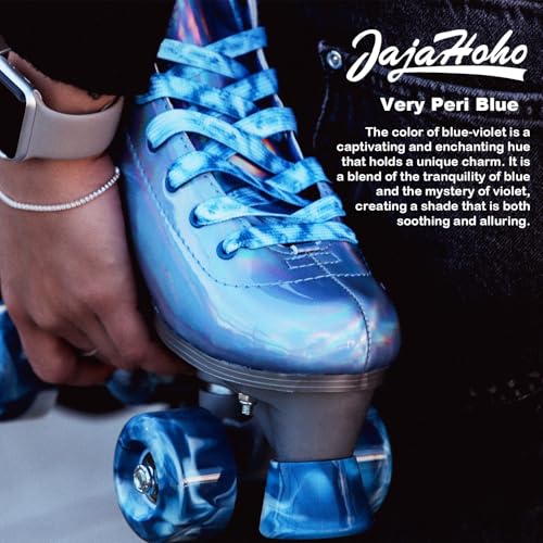 JajaHoho Roller Skates for Women, Holographic High Top Faux Leather Rollerskates, Shiny Double-Row Four Colour Frozen Wheels Quad Skates for Girls and Age 8-51 Indoor Outdoor (Very Peri Blue, Size 3)