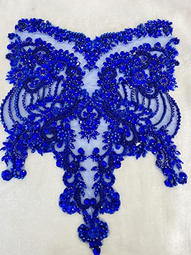 Handmade red/Blue/Gold/Green Rhinestones lace Bodice Applique Sewing Beads Crystal Trim Patches Accessory for Dress Clothes (Lightpurple)
