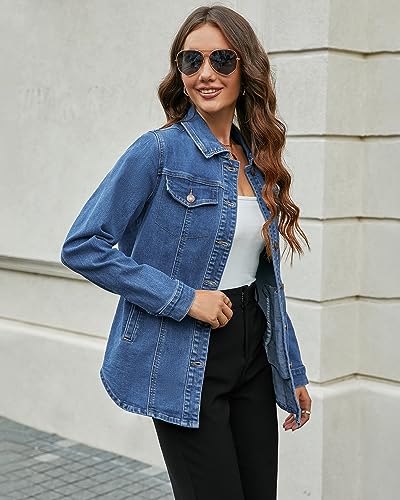 luvamia Women'S Jean Jacket Denim Outfit For Women Black Button Down Shirt Women Shackets For Women Fall Outfits For Women Denim Long Denim Jackets Size 3X-Large Size 24 26