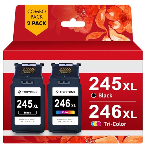 TOKYOINK Remanufactured Ink Cartridge Replacement for Canon 245XL 246XL Combo Pack for Pixma MG2522 MX490 TR4520 MX492 TS202 TS3322 MG2500 TR4500 Printer Ink 245 246 (Black, Tri-Color, 2-Pack)