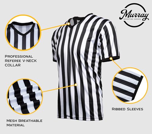Murray Sporting Goods Men's V-Neck Referee Shirt | Men’s Official Short Sleeve Pro-Style V-Neck Officiating Halloween Costume (Small)