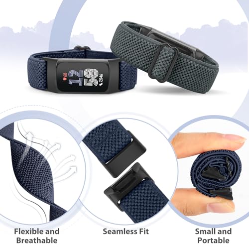 Bcuckood 5 Pack Elastic Nylon Watch Bands Compatible for Fitbit Charge 6/Fitbit Charge 5, Adjustable Breathable Replacement Stretchy Nylon Loop Wristband Sport Strap for Women Men