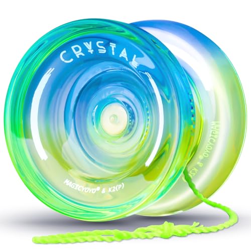 MAGICYOYO Yoyo K2 Crystal Pack of 2 Yoyos, Dual Function Responsive Yo Yo for Kids Beginner + Unresponsive Yo Yo Bearing Kit for Adults+12 Strings+2 Sacks (Black Orange+Black Blue)
