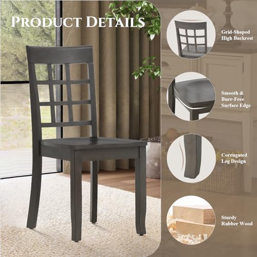 COLAMY Wooden Dining Chairs Set of 6, Ladder High Back Kitchen Side Chair, Farmhouse Armless Dining Room Chairs with Adjustable Foot Pegs, Cherry