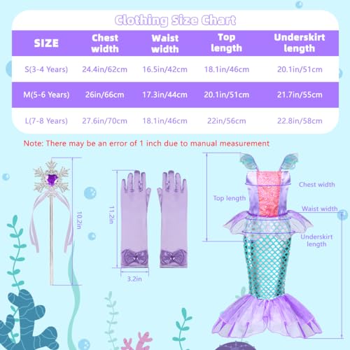Meland Mermaid Dress for Girls - Little Mermaid Costume for Girls with Bag Princess Dresses for Girls 3-8 Birthday Gift
