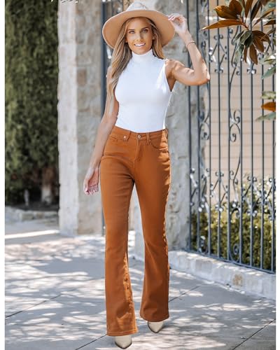 GRAPENT Orange Flare Pants - Women's Bell Bottoms in Apricot, Size XS/X-Small