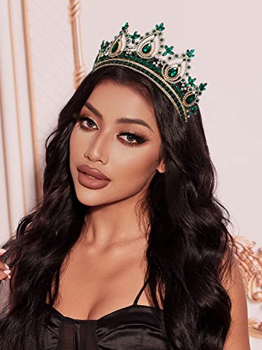 SWEETV Green Queen Crown for Women, Wedding Tiara for Bride, Gold Princess Tiara, Quinceanera Pageant Crown Diadem, Crystal Headpiece for Birthday Prom Pageant Halloween