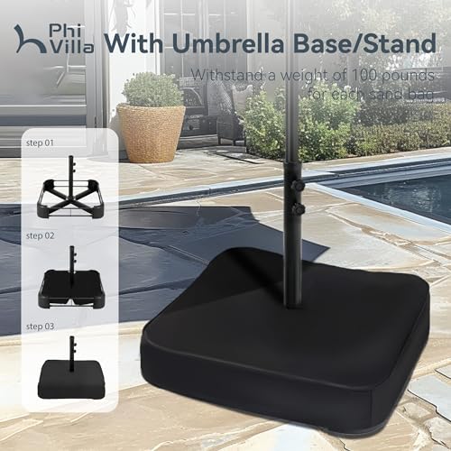 PHI VILLA 15ft Large Patio Umbrellas with Base Included, Outdoor Double-Sided Rectangle Market Umbrella with Crank Handle, for Poolside Lawn Garden, Beige