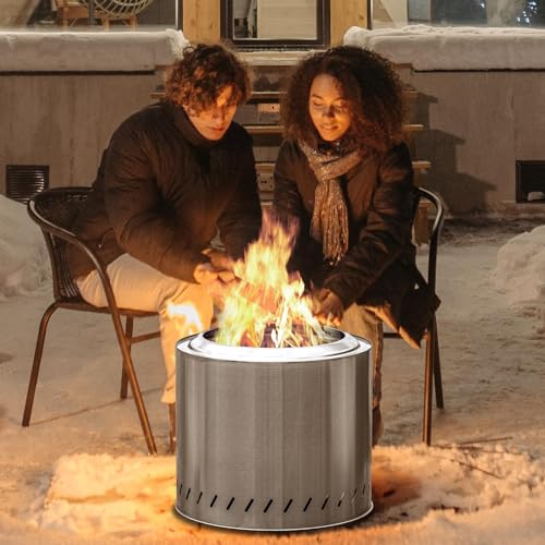 OutVue 15 inch Stainless Steel Smokeless Fire Pit with Carry Bag, Portable Outdoor Smokeless Firepit, Wood Burning Fire Pits for Camping, Bonfire, Low Smoke Firepit for Outside(15 inch)