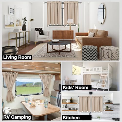 DWCN Short Curtains for Small Window, Kitchen Curtains 24 Inch Length, Bedroom Curtains Solid Light Block Blinds for Basement, Rod Pocket Tier Curtains - W52 x L24, Silver Grey, 2 Pieces