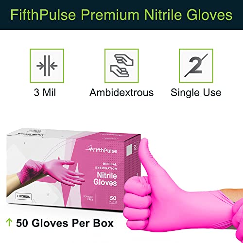 Fuchsia Hot Pink Nitrile Disposable Gloves - 50 Count - 3 Mil Nitrile Gloves Small - Powder and Latex Free Rubber Gloves - Surgical Medical Exam Gloves - Food Safe Cooking Gloves