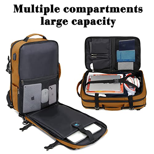 TUGUAN Travel Laptop Backpack 40L Large Computer Backpack 17 Inch with USB Charging Port for Men Expandable Backpacks Women, Brown - Suitable for Travel