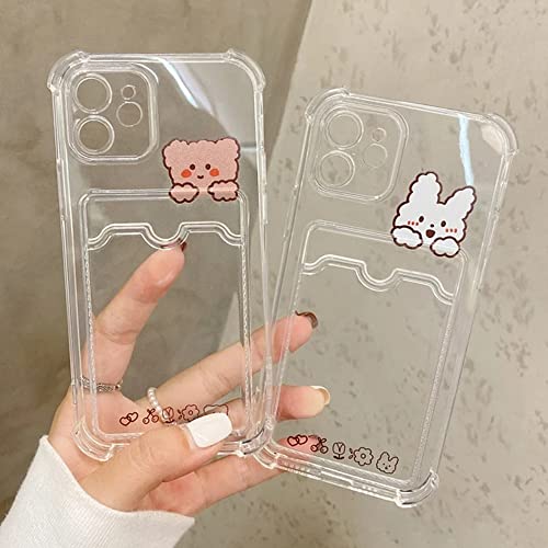 Casechics Compatible with iPhone Case,Cute Kawaii Cartoon Bunny Bear Clear Credit Card Slot Holder Wallet Transparent Corner Protection Soft Shockproof Cover Phone Case (Bunny,iPhone 16 Pro Max)