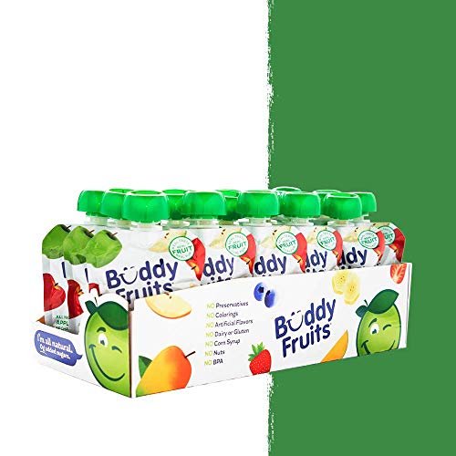 Buddy Fruits Snacks To Go Strawberry Unsweetened Applesauce 3.2oz Pouch (18pk) Gluten-Nut-Dairy-Preservatives-BPA Free, Non GMO, Kosher