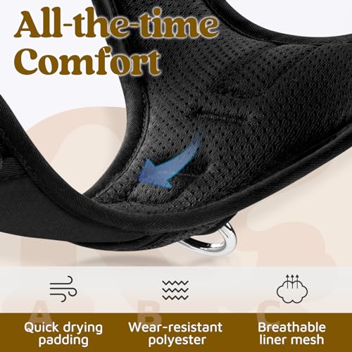 rabbitgoo Dog Harness Small Sized, No Pull Dog Vest Harness with 3 Buckles, Adjustable Soft Padded Pet Harness with Easy Control Handle and Reflective Strips, Black, S