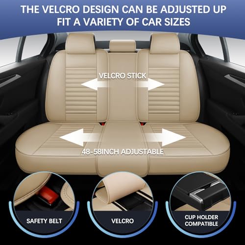 GEEYONTEK Car Seat Covers Front Set, Leather Seat Covers Front and Rear 2pcs Seats with Headrest Pillow, Airbag Compatible, Universal Seat Protectors Suitable for Most SUV Trucks Pick-up(Beige)