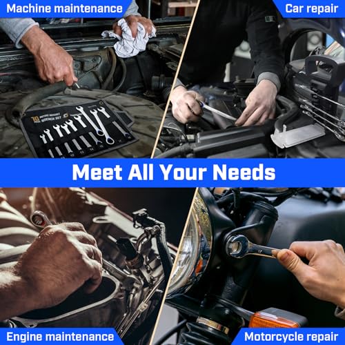 ironcube Ratcheting Combination Wrench Set: 5-Piece Metric 10mm to 15mm CR-V Steel 72 Tooth Gear with Quick Access Organizer For Vehicle or Motorcycle Backup Tools