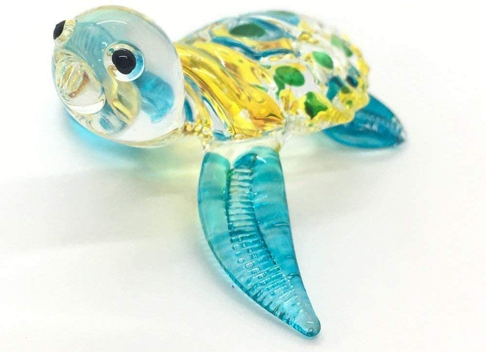 Hand Blown Art Glass,Sea Turtle Miniature Animals Collection, Dollhouse Miniatures,Turtle Art Glass Blown.(N0053)