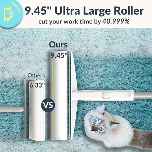 Large Lint Roller - 9.45 in Giant Lint Roller Refill 360 Sheets Total, 45 in Telescopic Pole to Clean without Bending Down, Sticky Rollers for Floor Cleaning Carpets, Cars, Clothing, Pet Hair