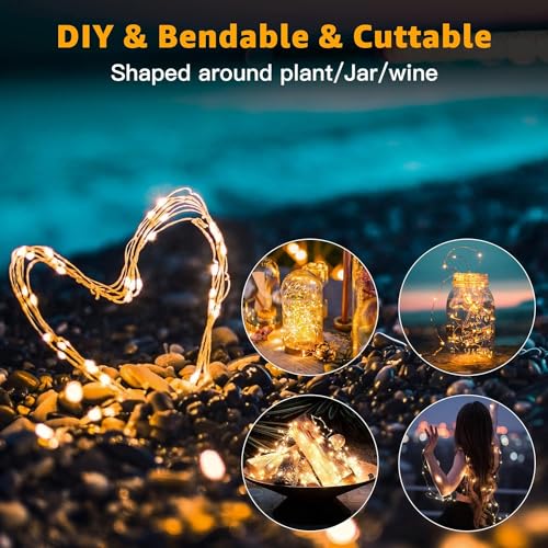 6 Pack Fairy Lights Battery Operated 7ft 20 LED Mini String Lights Twinkle Lights Silver Wire Firefly Starry Lights for Mason Jars Wedding Party Christmas Centerpiece Table Decorations, Warm White