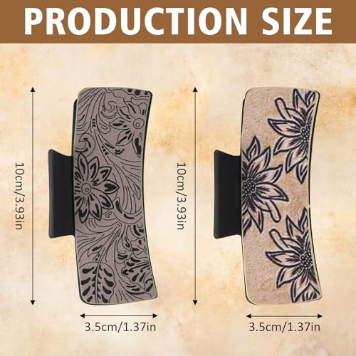 ZZXLLRO 2Pack Large Western Hair Clips, 4" Artificial Leather Floral Claw Clips, Matte Black Brown Hairpins Western Gifts for Women and Girls Long Thick Hair Accessories