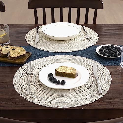 U'Artlines Indoor & Outdoor Round Cotton Placemat, Perfect for Fall, Dinner Parties, BBQs, Christmas Parties and Everyday Use,4pcs placemats, Ivory White