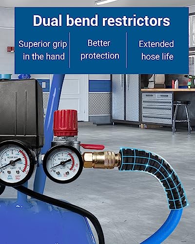 DEWENWILS Hybrid Air Hose 1/4 Inch by 6FT 300 PSI, Heavy Duty Air Compressor Hose with 1/4" Industrial Quick Coupler Fittings, Flexible and Kink Resistant Air Hose (Blue)
