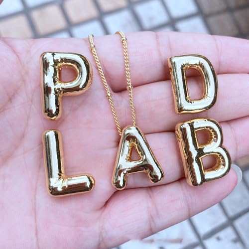 DIOWUS Bubble Letter Necklace For Women,Dainty Balloon Initial Necklaces 18k Gold Plated Chain Pendant Alphabet Necklaces For Girlfriend Charm Simple Jewelry Gift (zircon-L)