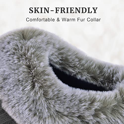 Parlovable Women's Fuzzy House Slippers Warm Soft Memory Foam Bedroom Shoes Slip on Cable Knit Rubber Sole Indoor Grey 7-8