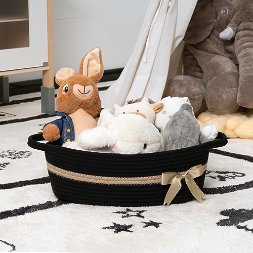 CHICVITA Baby Gift Basket Small Woven Baskets for Organizing, Black Storage Basket for Toys, Towels, Diapers, Decorative Basket for Nursery, 13 x 9.8 x 5 inches