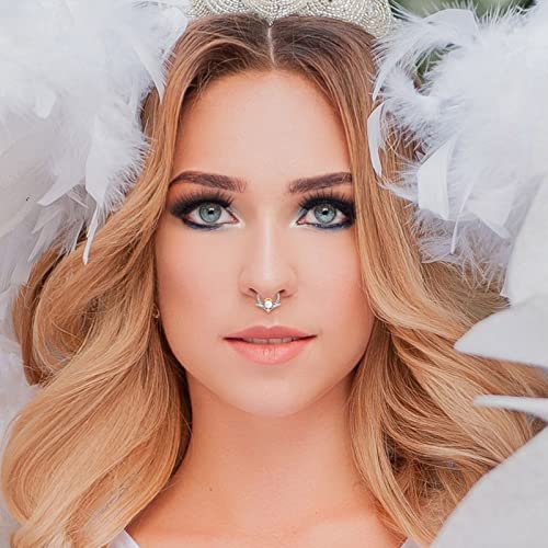 YOFANST 16G 2pcs Stainless Steel Angel Evil Septum Clicker Opal CZ Helix Daith Earrings Hoop 8mm