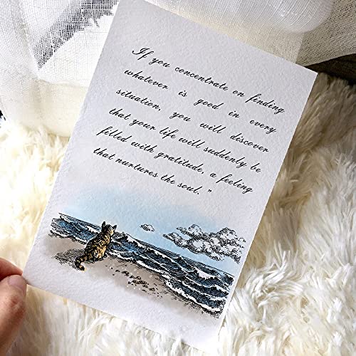 Sea Background Clear Stamp for Card Making, Thanksgiving Lighthouse Cat Cloud Grass Clear Rubber Stamp for Holiday Card Making Decoration and DIY Scrapbooking Album DIY Crafts