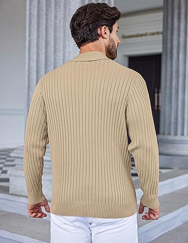 COOFANDY Men's Shawl Collar Sweaters Casual Slim Fit Button Knitted Pullover Sweater Navy Blue