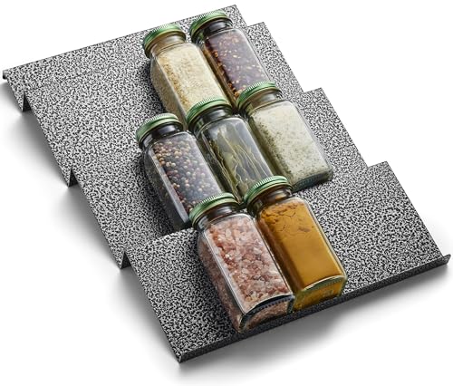 Metal Spice Drawer Organizer (10-1/4" Spice Rack - Expandable) Spice Rack for Drawer Organizer for Cabinet and Drawer with Inclined Racks for Easy Reach Seasoning Organizer No Tools Required