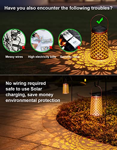 JSOT Solar Lanterns Outdoor Waterproof, 2 Pack Hanging Yard Decor Outdoor Lights for Metal Backyard Porch Patio Table Balcony Lawn Pathway Tree 2 Modes Warm/Cool White