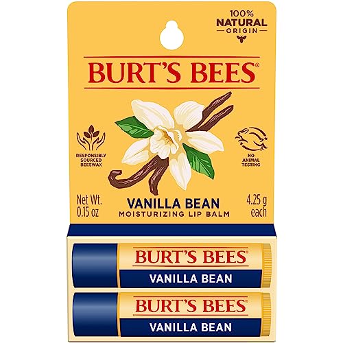 Burt's Bees Lip Balm Stocking Stuffers, Moisturizing Lip Care Christmas Gifts, Vanilla Bean, Lip Moisturizer With Responsibly Sourced Beeswax, Tint-Free, Natural Origin Treatment (2-Pack)