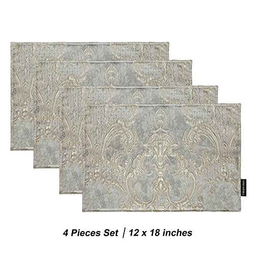 Loom and Mill Luxury Placemats Set of 4 for Dining Table, Jacquard Fabric Table Place Mats for Dining Table Kitchen Room Decorations, Double-Layer, Non-Slip & Wrinkle Resistant(12 x18 inches, Grey)