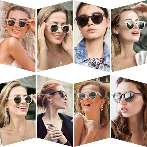 Dollger Polarized Round Sunglasses for Women Classic Retro Design Womens Trendy Style UV Protection Lens 2 Packs