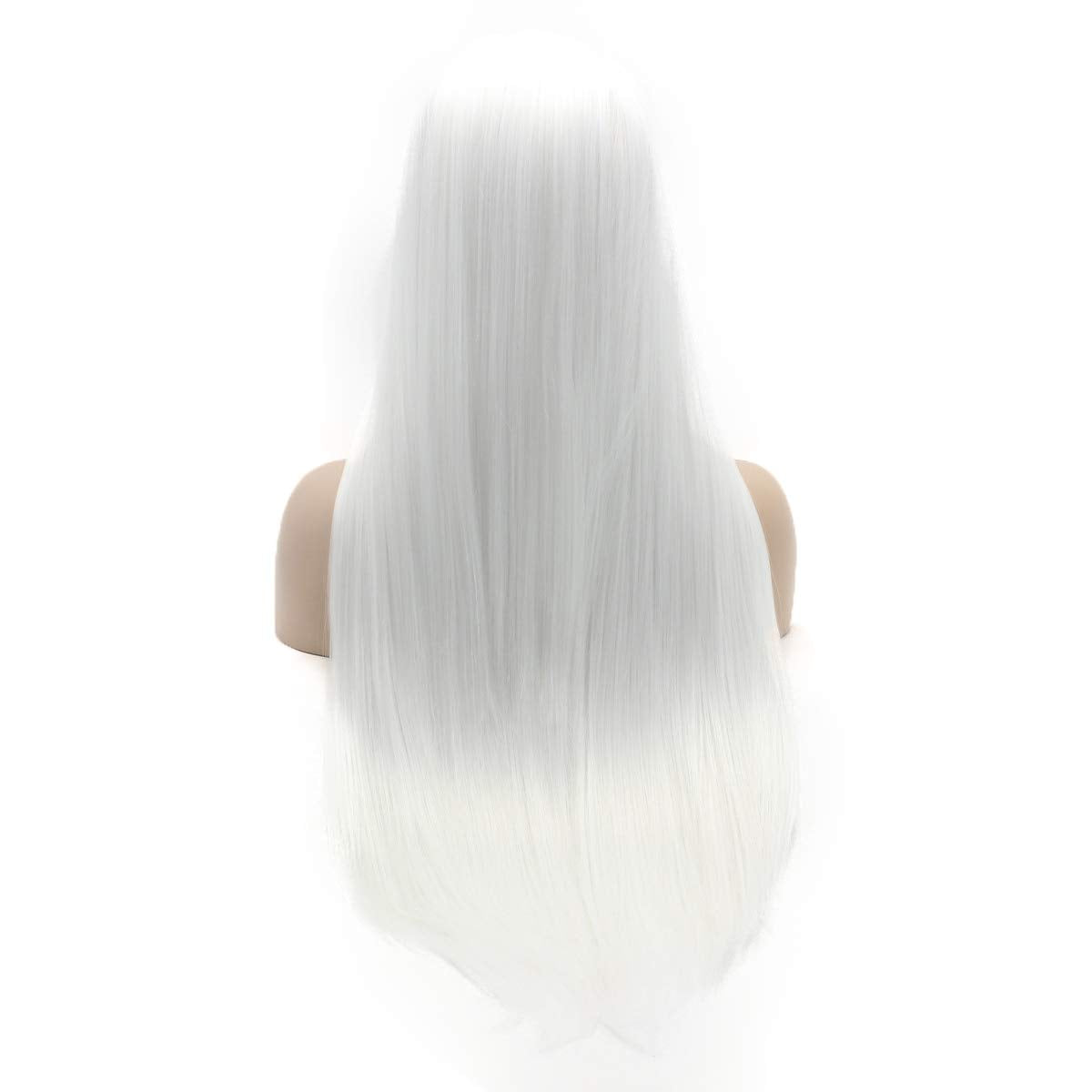 Lushy Straight Super Long White Wig Half Hand Tied Heat Resistant Heavy Density Synthetic Lace Front Wig