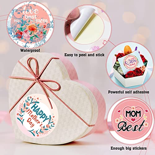 48Pcs Mothers Day Stickers Happy Mother's Day Label Stickers Flowers Hearts Envelope Seals Stickers Self-Adhesive Mom Stickers for Gifts Boxes Present Packages Candy Cookie Bags Wrap Cards Decor