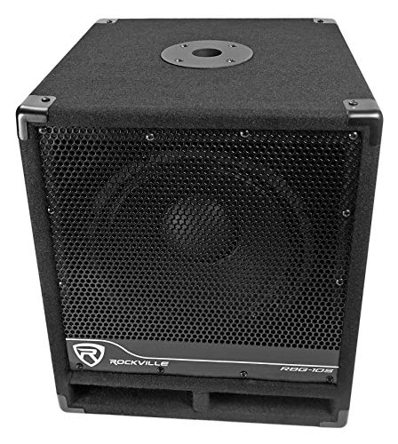 Rockville RBG10S Powered PA Subwoofer, Compact, 10", 1200W, Deep Bass, Variable Crossover, Built-in Limiter, Pole Mount, Perfect for DJ, House Parties