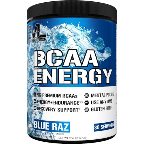 EVL BCAAs Amino Acids Powder - BCAA Energy Pre Workout Powder for Muscle Recovery Lean Growth and Endurance - Rehydrating BCAA Powder Post Workout Recovery Drink with Natural Caffeine - Furious Grape