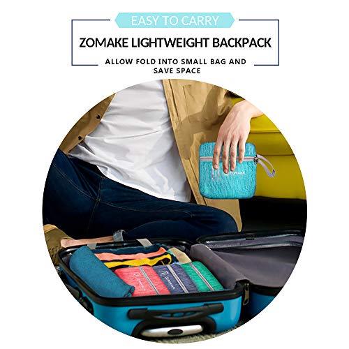 ZOMAKE 25L Ultra Lightweight Packable Backpack - Foldable Hiking Backpacks Water Resistant Small Folding Daypack for Travel(Aqua Blue)