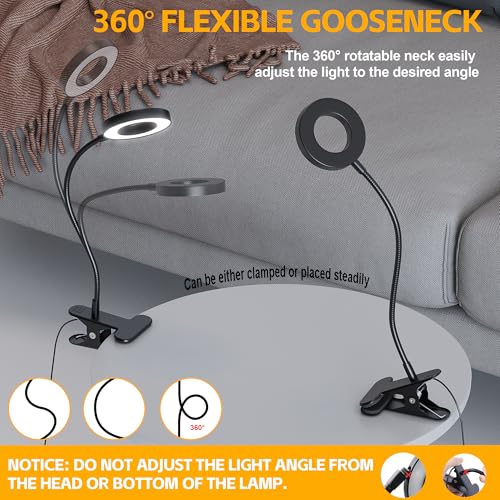 Foneso Desk Lamp Clip on Light, 48 LED USB Lamp with 3 Color Modes 10 Brightness Levels, 360° Flexible Gooseneck Eye Protection Bed Night Light for Reading, Makeup, Craft (Black)
