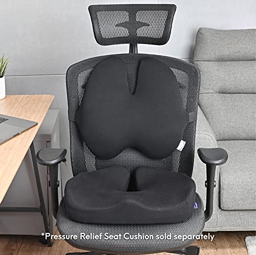 Cushion Lab Extra Dense Lumbar Pillow - Patented Ergonomic Multi-Region Firm Back Support for Lower Back Pain Relief - Lumbar Support Cushion w/Strap for Office Chair, Car, Sofa, Plane - Black