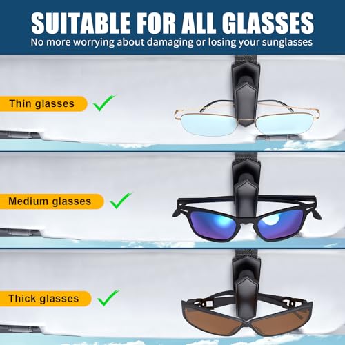 Veharvim One-Handed-Operation Sunglasses Holder for Car, 2 Pack Visor Sunglass Holder Clip, Car Accessories Interior, Universal Fit Silicone Padded Visor Sunglass Holder Car, Unmatched Durability