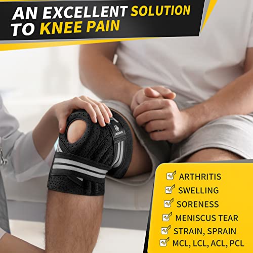 CAMBIVO Knee Brace for Women & Men, Knee Brace with Side Stabilizers for Knee Pain Relief, Adjustable Compression Knee Support for Gym Running Working Out (Small,Gray